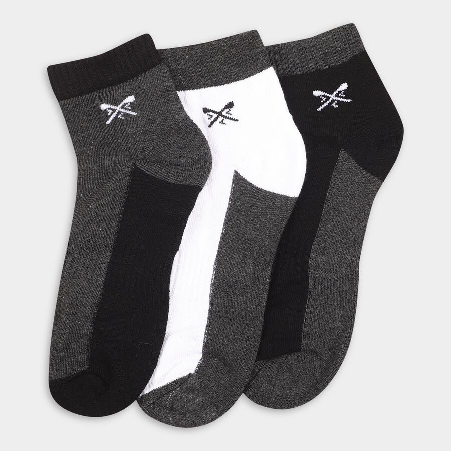 Men's Black and Gray Ankle-Length Cotton Blend Socks, Black, large image number null