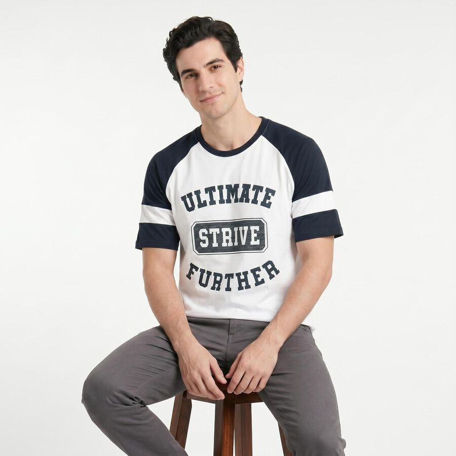 Men's Dark Blue Round Neck Raglan T-Shirt, Dark Blue, large