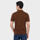 Men's Brown Cotton Polo Neck Solid T-Shirt, भूरा, small