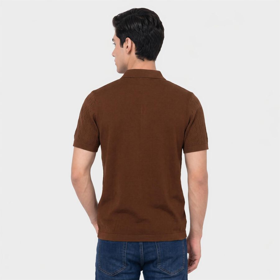 Men's Brown Cotton Polo Neck Solid T-Shirt, भूरा, large