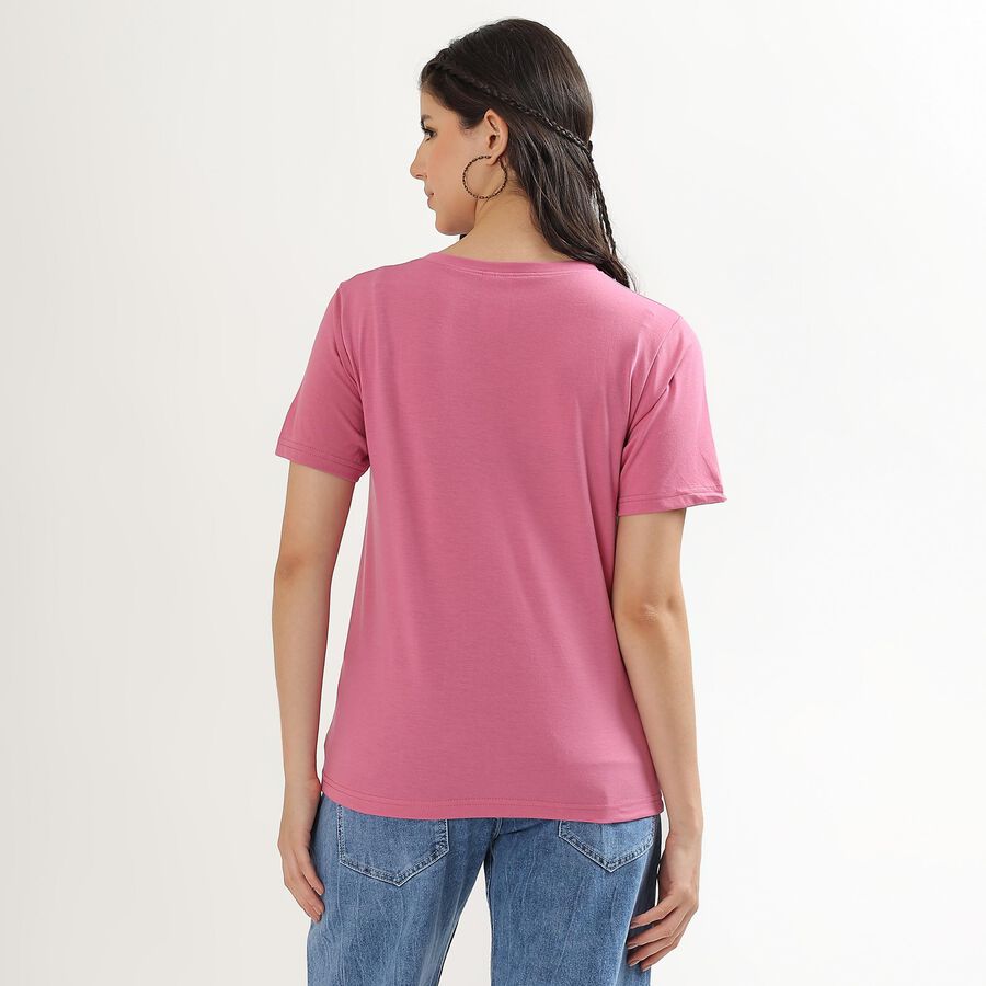 Women's Pink Round Neck Graphic Print T-Shirt, Pink, large image number null