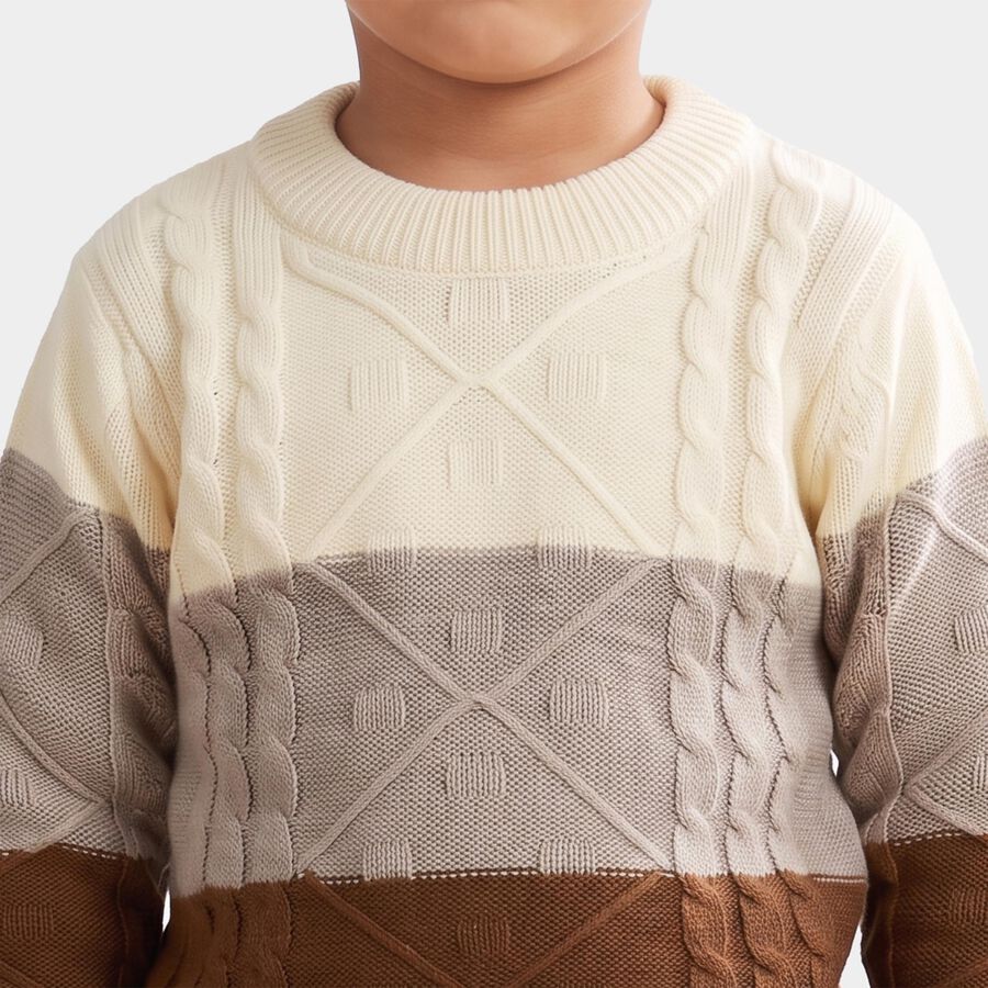Boys Brown Crew Neck Colorblock Pullover, Brown, large
