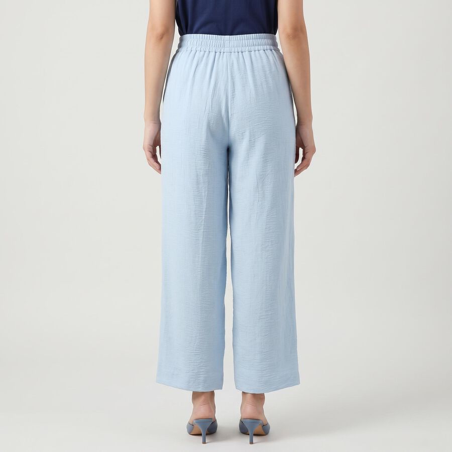 Women's Light Blue Wide Leg Elastic Waist Trousers, Light Blue, large