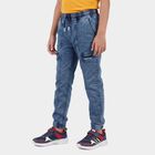 Boys' Blue Jogger Fit Paneled Jogger Jeans, गहरा नीला, small