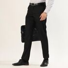 Men's Jet Black Slim Fit Flat-Front Formal Trousers, काला, small image number null