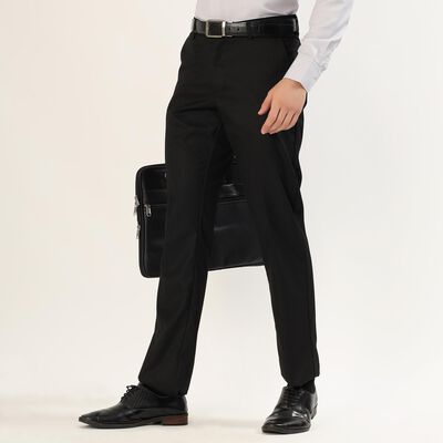 Men's Jet Black Slim Fit Flat-Front Formal Trousers