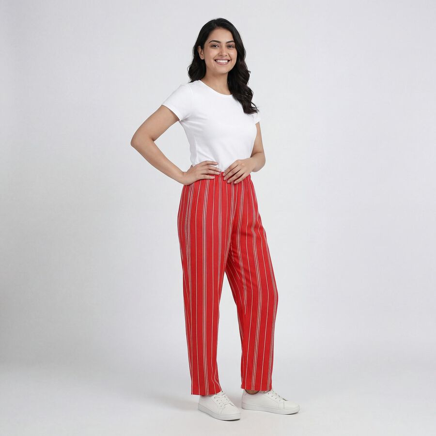 Women's Red Solid Elastic Waist Pyjama, Red, large