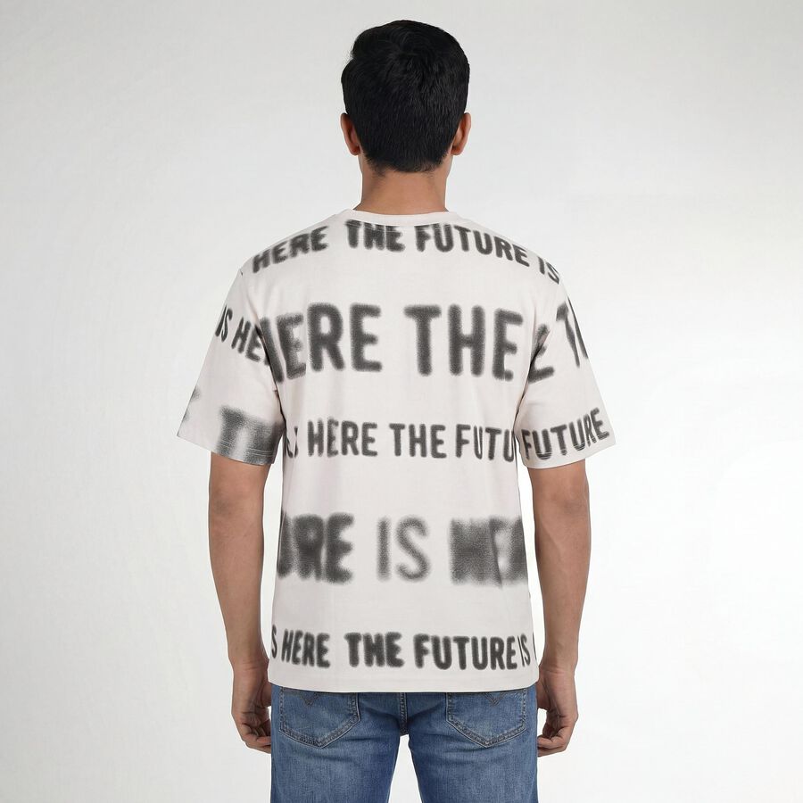 Men's Off-White Round Neck Casual T-Shirt, Off White, large