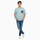 Boys Bright Aqua Blue Cotton Crew Neck Casual T-Shirt, Aqua, small
