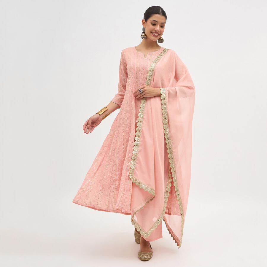 Women's Light Pink Round Neck Embroidered Kurta, Light Pink, large image number null