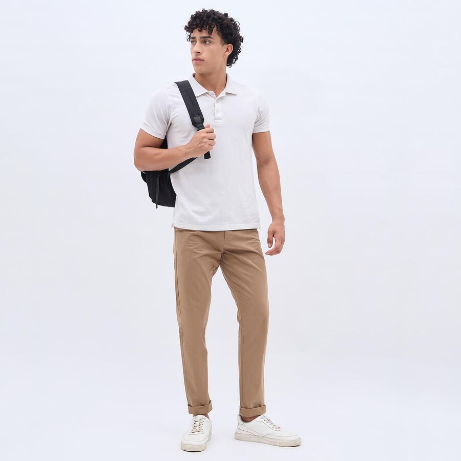 Men's 100% Cotton Cross Pocket Slim Fit Casual Trousers, Khaki, large image number null