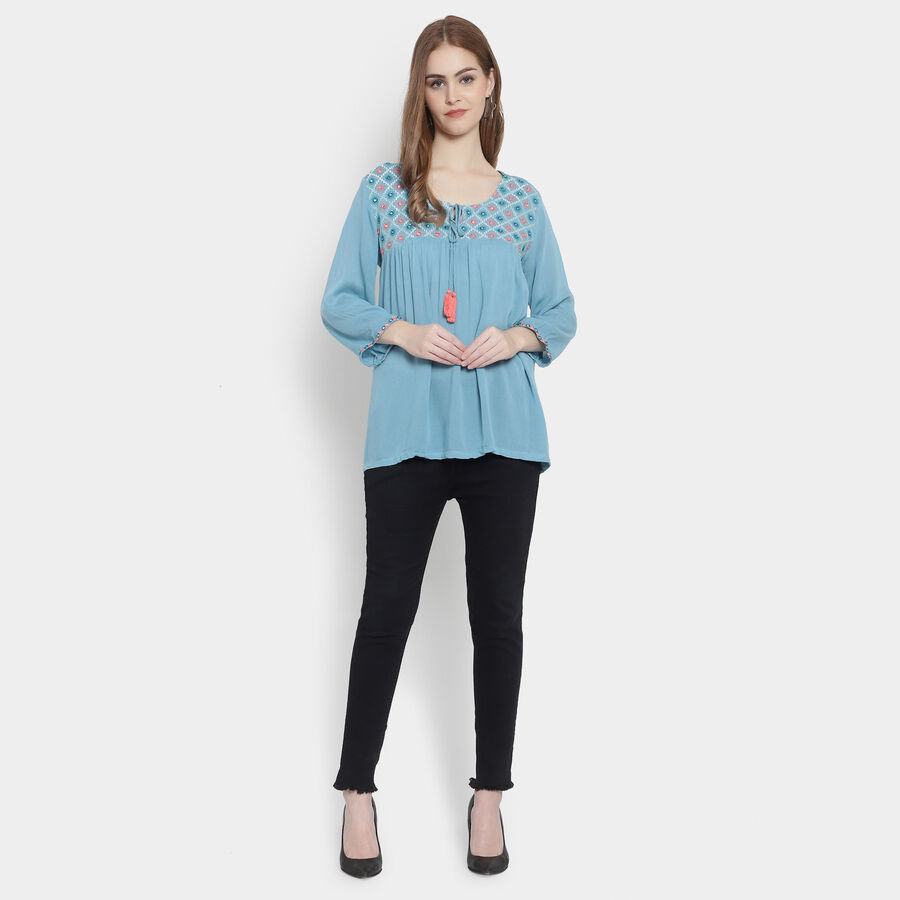 3/4Th Sleeves Straight Kurti, Mid Blue, large image number null