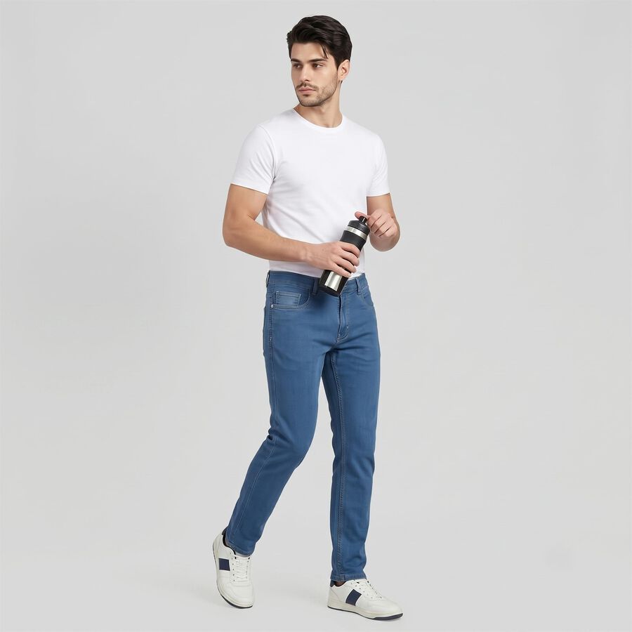 Men's Light Blue Slim Fit Washed Jeans, हल्का नीला, large