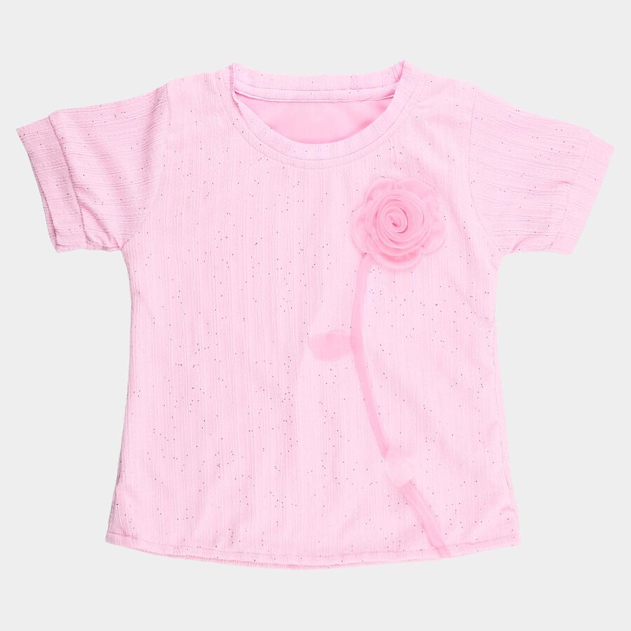 Girls' Pink Round Neck Graphic Printed T-Shirt, Pink, large