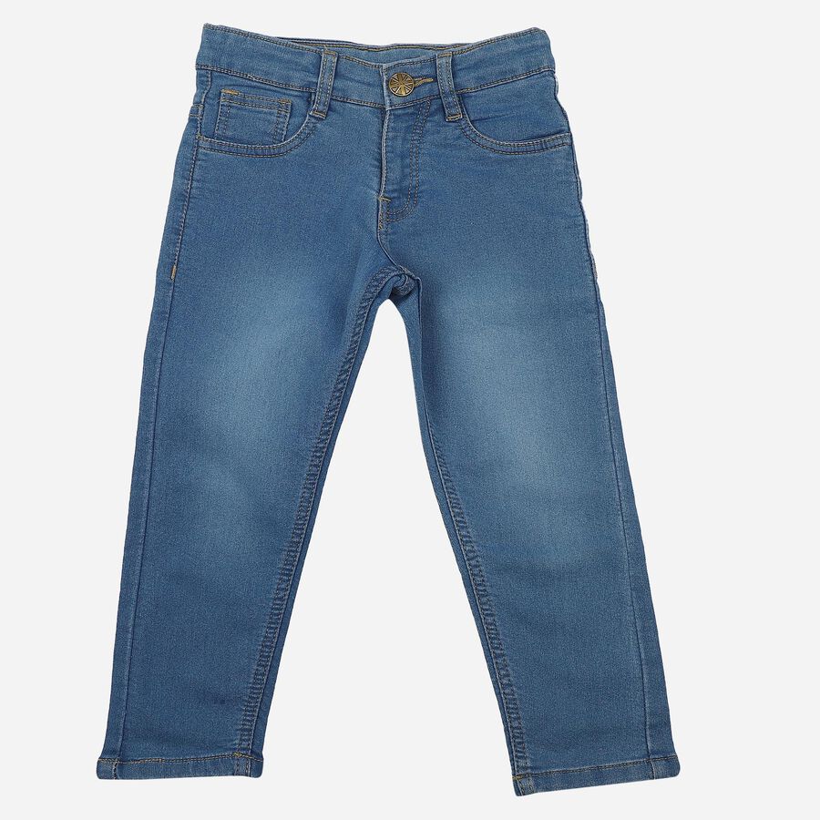 Boys Blue Straight Fit Washed Jeans, मध्यम नीला, large