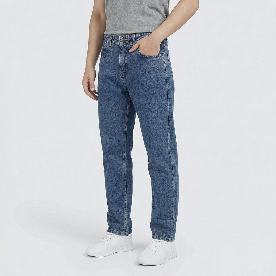 Men's Blue Regular Fit Classic Jeans, Mid Blue, large