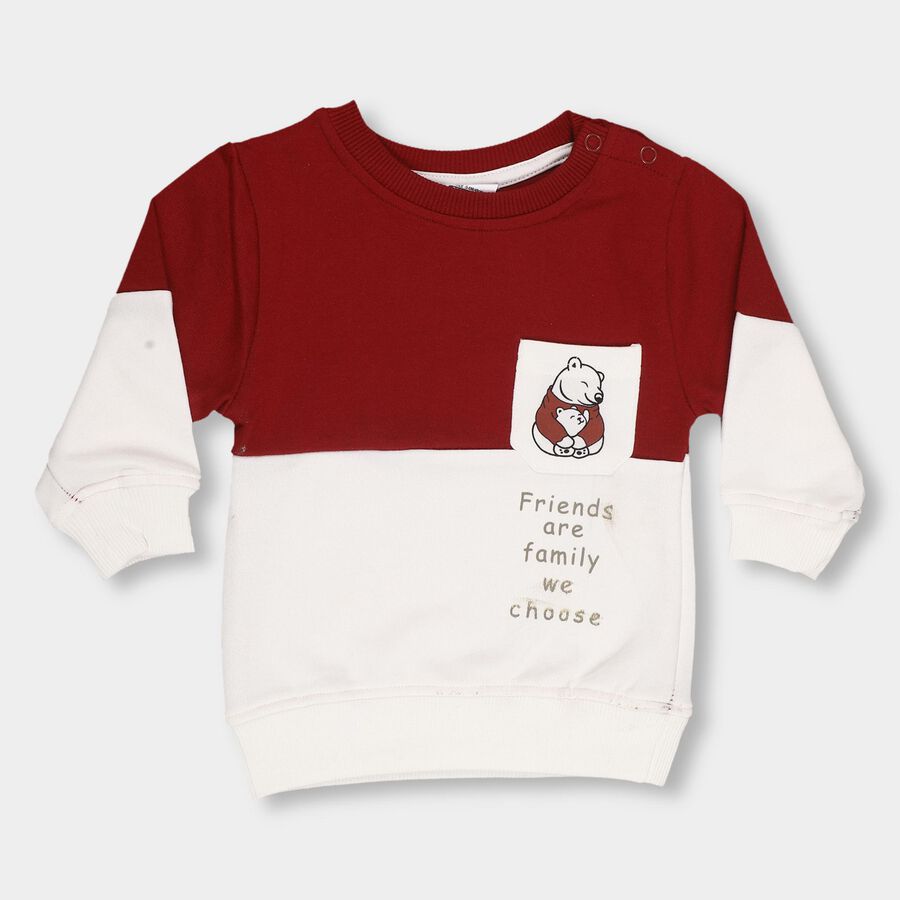 Infants Deep Maroon Crew Neck Casual Sweatshirt, Maroon, large image number null