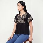 Women's Black Cotton Top, काला, small