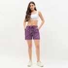 Women's Purple Floral Printed Drawstring Shorts, बैंगनी, small
