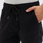 Men's Jet Black Slim Fit Elastic Waist Casual Trousers, Black, small image number null