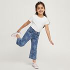 Girls' Medium Denim Blue Wide Leg Floral Printed Jeans, Light Blue, small image number null