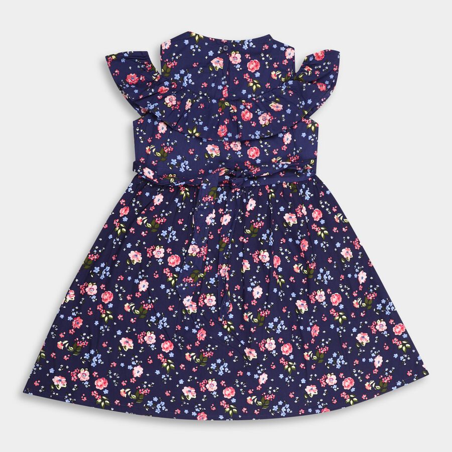 Girls' 100% Cotton Frock, Navy Blue, large image number null