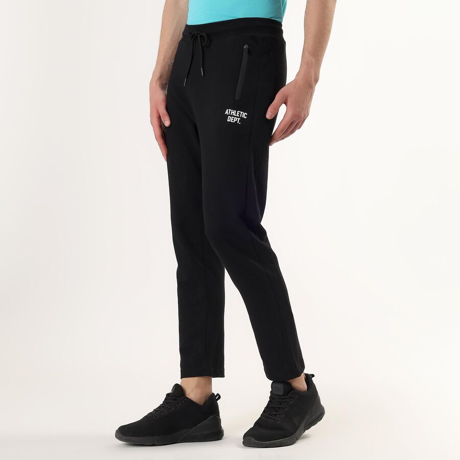 Men's Black Regular Fit Zippered Pocket Track Pants, Black, large