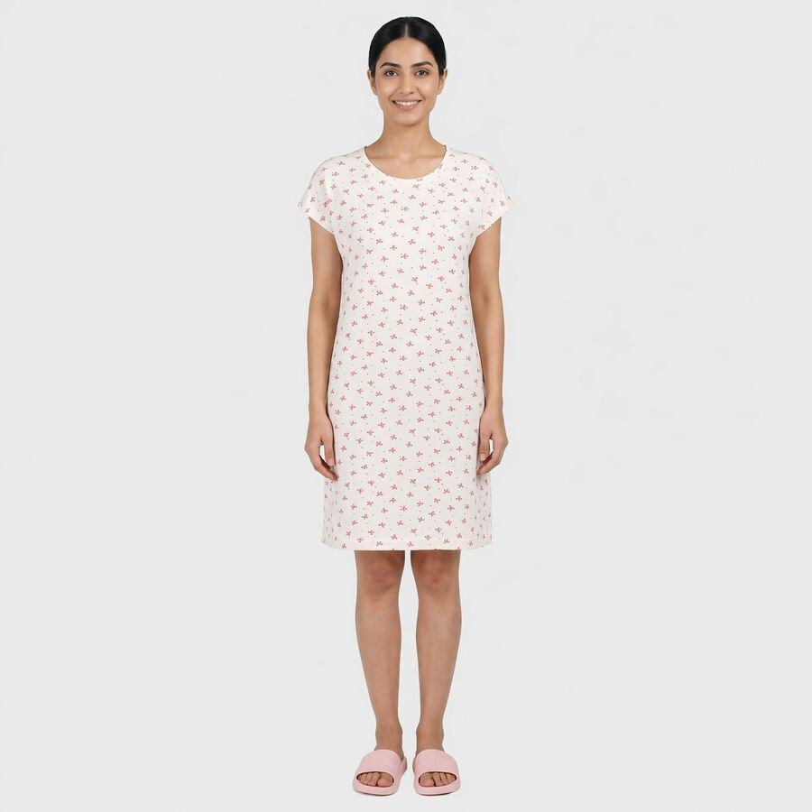 Women's White Minimalist Nighty, ऑफ व्हाइट, large