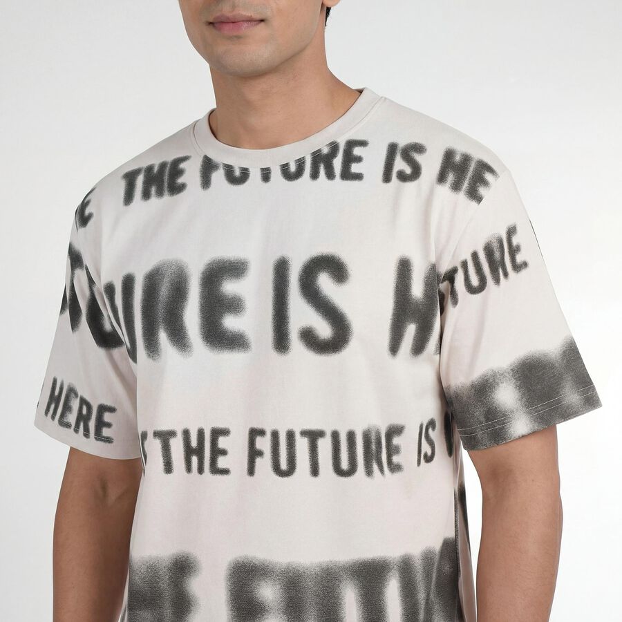 Men's Off-White Round Neck Casual T-Shirt, Off White, large