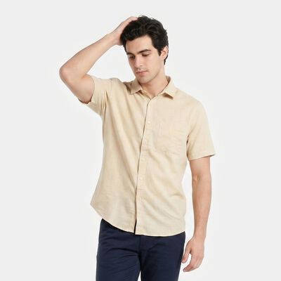 Men's Beige Cotton Regular Fit Casual Shirt