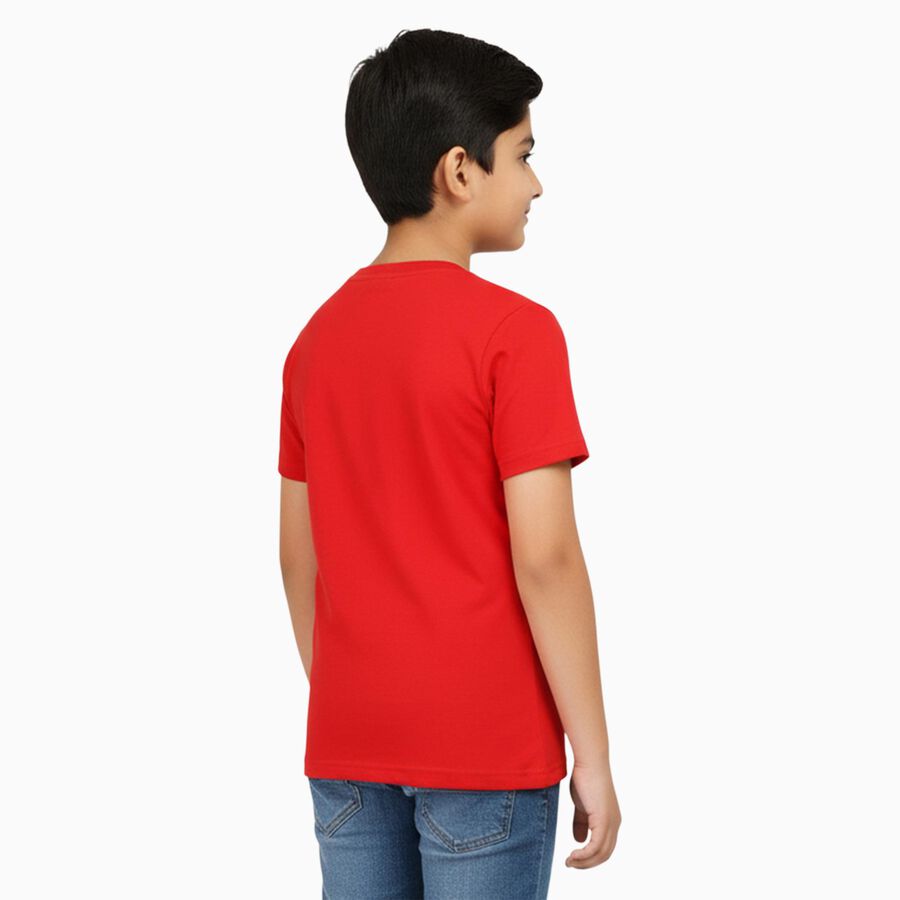 Boys Bright Cherry Red Crew Neck Casual T-Shirt, Red, large image number null