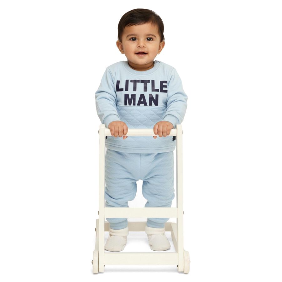 Infants' Light Blue Round Neck Quilted Baba Suit, हल्का नीला, large image number null