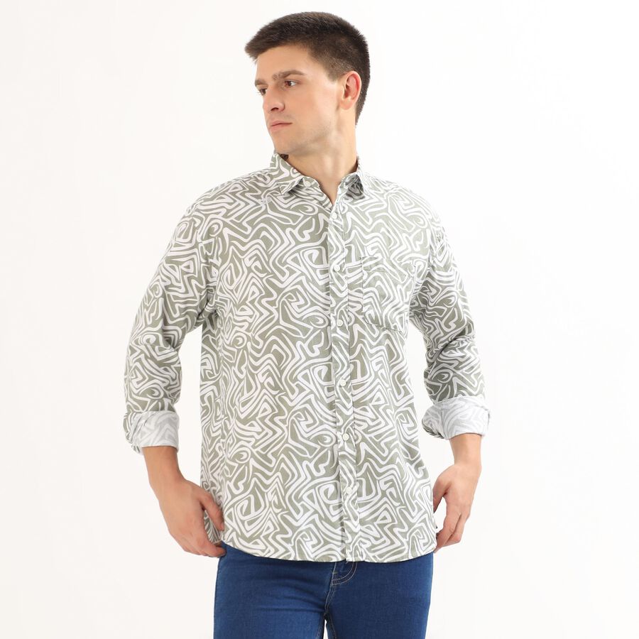 Men's Light Sage Green Cotton Spread Collar Casual Shirt, Light Green, large image number null