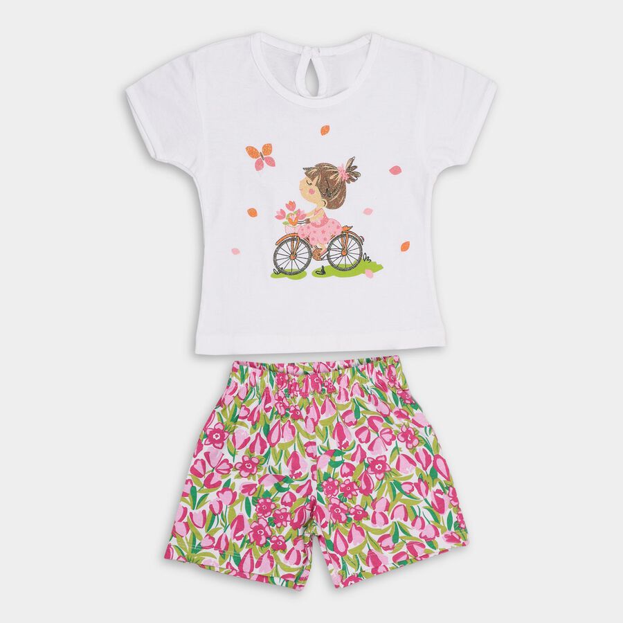 Girls' 100% Cotton Short Set , सफ़ेद, large image number null