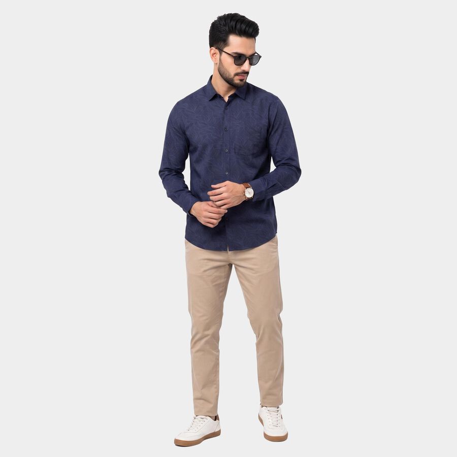 Men's Navy Blue Cotton Long Sleeve Spread Collar Shirt, नेवी ब्लू, large
