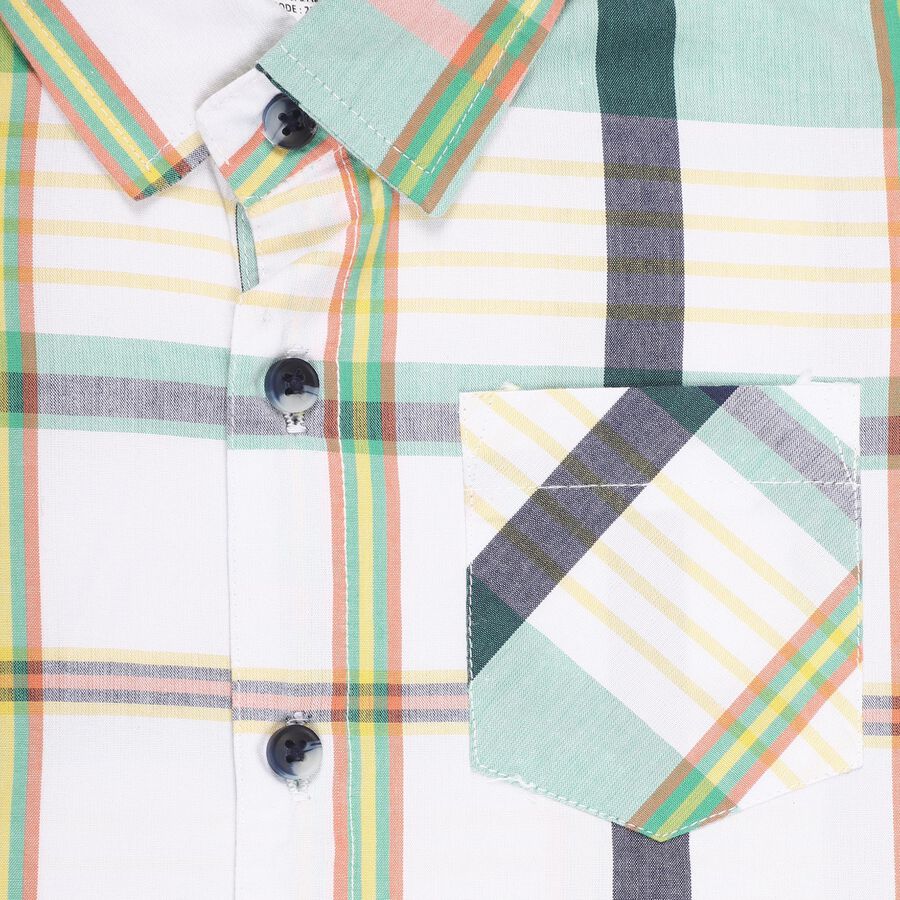 Boys Rich Eggshell White and Muted Sage Green Button Down Casual Shirt, White, large image number null