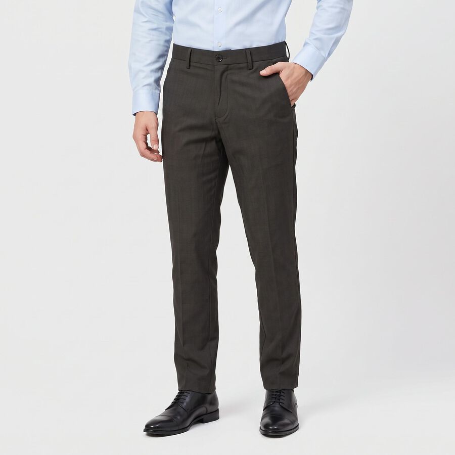 Men's Black Slim Fit Checked Formal Trousers, Black, large