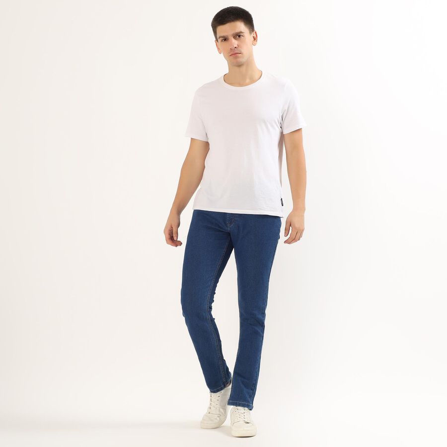 Men's Deep Indigo Blue Skinny Fit Jeans, मध्यम नीला, large