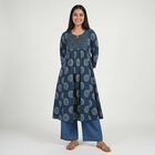 Women's Teal Notch Neck Printed Kurta, टील ब्लू, small