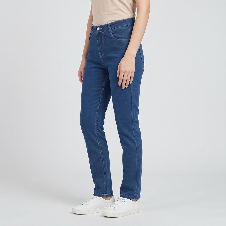Women's Blue Straight Fit Classic Jeans, Mid Blue, large