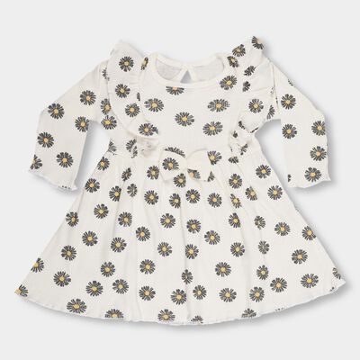 Infants' Off-White Daisy Printed Ruffled Frock