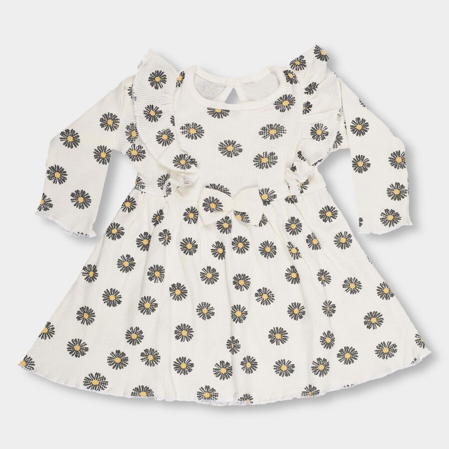 Infants' Off-White Daisy Printed Ruffled Frock, ऑफ व्हाइट, large image number null