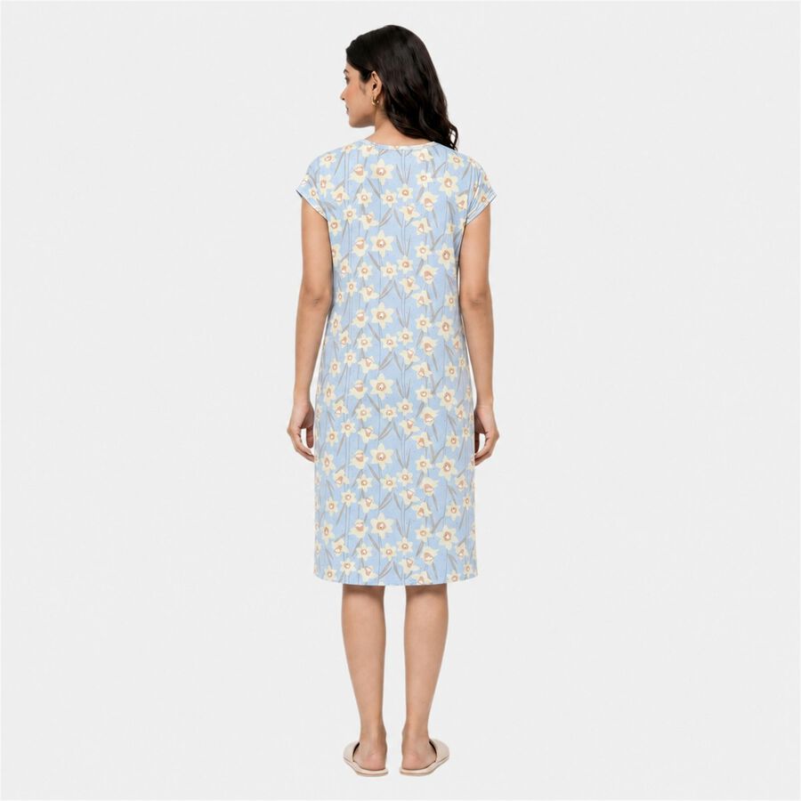 Women's Light Blue Round Neck T-Shirt Style Nighty, हल्का नीला, large