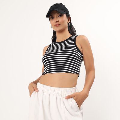 Women's Black Round Neck Graphic Print T-Shirt