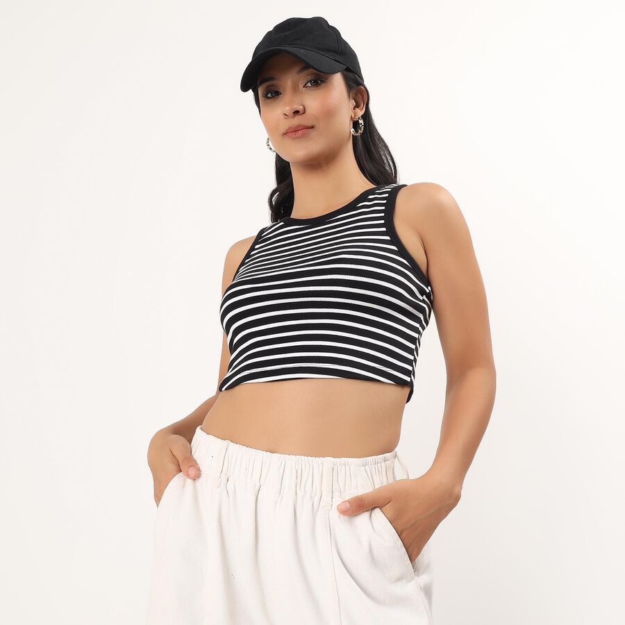 Women's Black Round Neck Graphic Print T-Shirt, Black, large