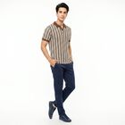 Men's Brown Polo Neck Striped T-Shirt, भूरा, small