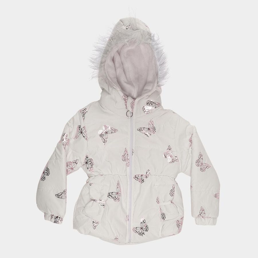 Girls' White Hooded Puffer Jacket, White, large image number null