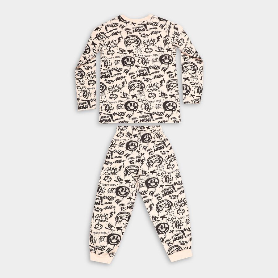Boys' Beige Cotton Round Neck Graffiti Baba Suit, गहरा पीला, large image number null