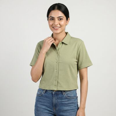 Women's Green Collar Casual Shirt