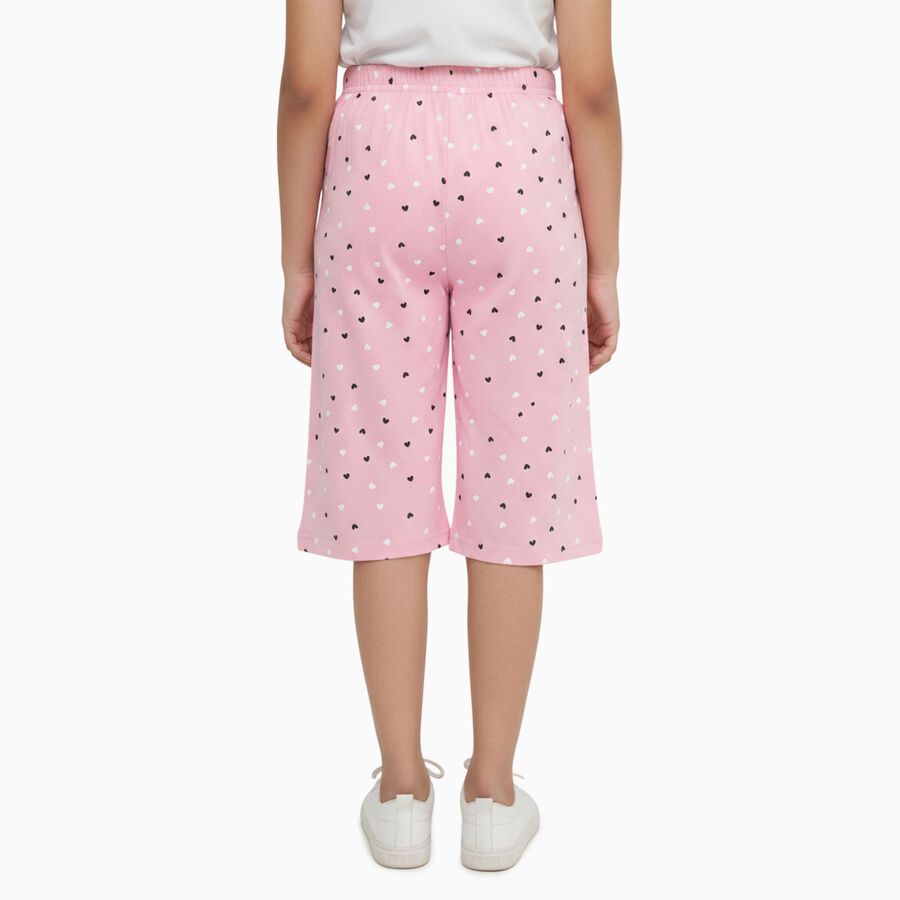 Girls' Soft Pink Heart Print Cotton Blend Capri, Pink, large image number null
